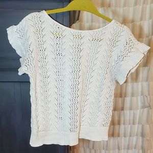 Vintage white crochet top, boho short sleeved crochet top